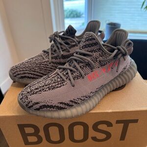 Adidas Yeezy Boost 350 V2 Gray and Black with Red Accents